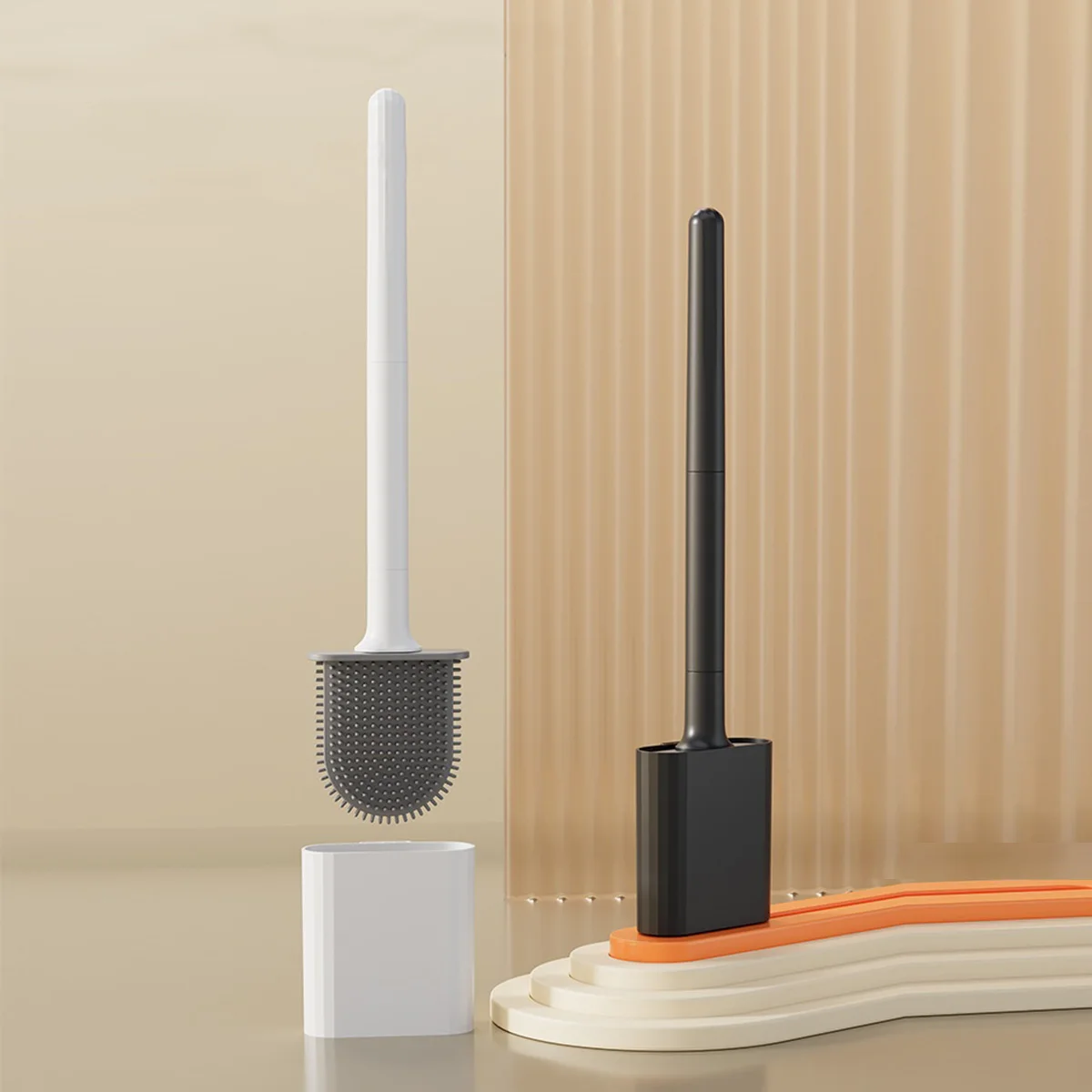 1 mini silicone toilet brush set, wall mounted and standing dual-purpose, soft silicone brush, easy to clean toilet corners