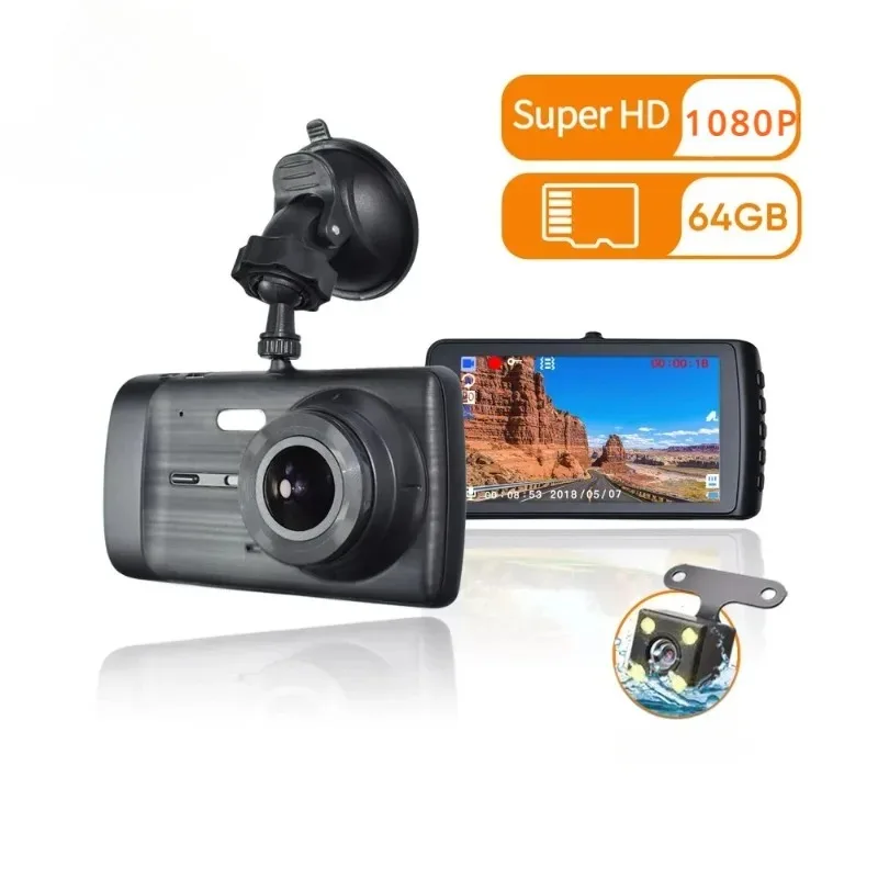 Dual Camera Dash Cam Car G-sensor Loop Recording Dashcam HD Black Box Dvr 4 Inch Wide Dynamic Range 170° Angle Lens Night Vision