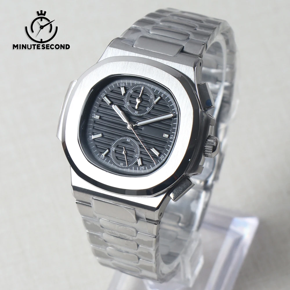 

MINUTESECOND VK61 Watch Quartz Watch VK61 Movement Timing Sapphire Crystal 5BAR Waterproof VK61 No Logo Black Dial Men's Watches