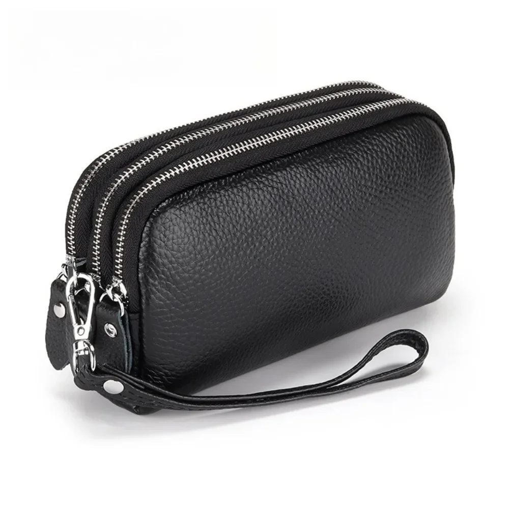 Cartera larga de piel auténtica para mujer, monedero con cremallera de 3 capas, cartera de mano de gran capacidad, cartera para teléfono, monederos para dinero 2026