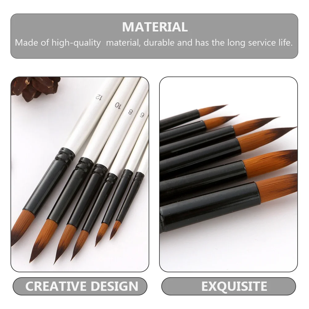 مجموعة فرش طلاء مكونة من 6 قطع، ألوان مائية وزيت الغواش، فرش رسم شعر نايلون، لوازم أدوات فنية للفنانين متينة #5