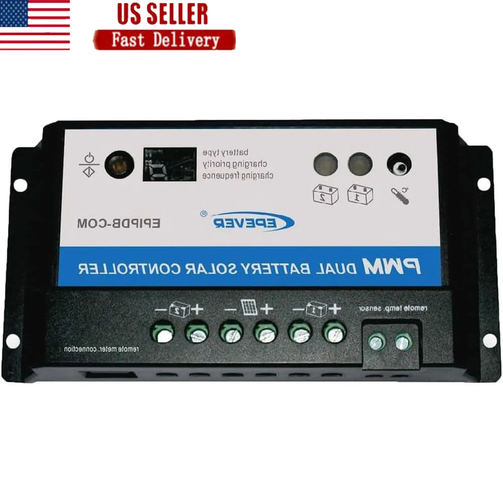 

Dual Battery Solar Charge Controller 10A 12V 24V RVs Caravans Boats EPEVER EPIPDB-COM Series with Protection Features