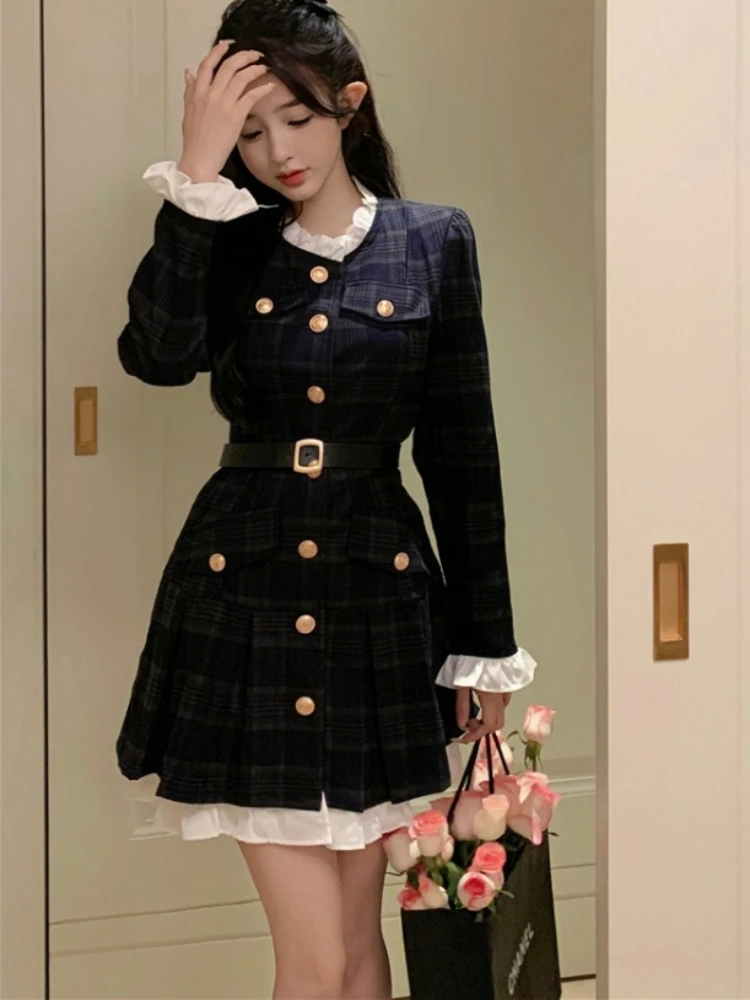 French Vintage Autumn Women Korean Fashion Elegant Party Mini Dress Female Long Sleeve Sweet One-piece Dress 2023 New