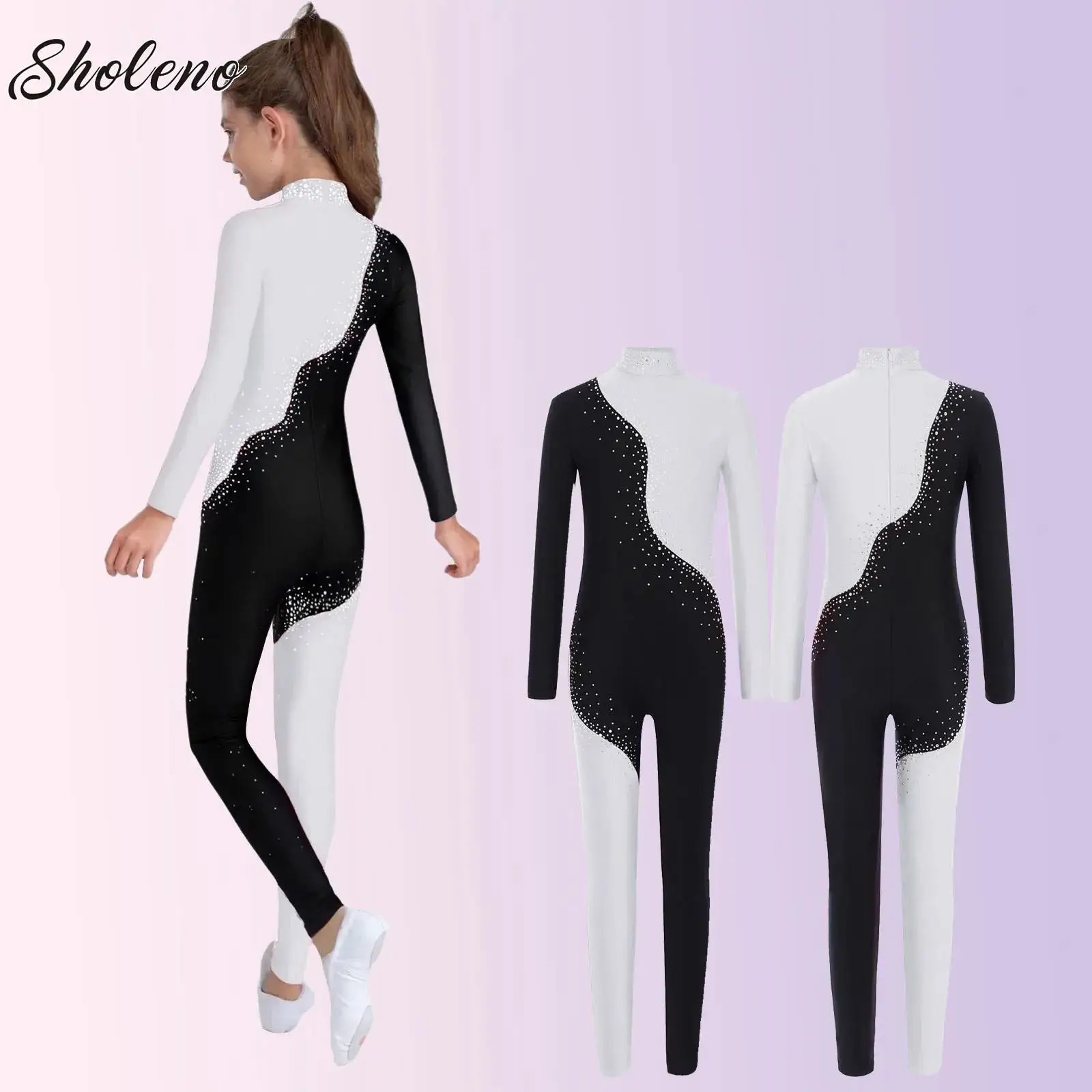 

Kids Girls Long Sleeve Ballet Dance Leotard Workout Full Body Suit Gymnastics Jumpsuits Figure Skating Stage Performance Costume