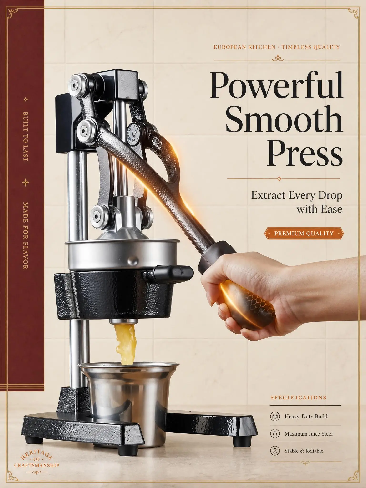 Manual Juicer, Manual Citrus Juicer Press, Heavy Duty Cast Iron Orange Pomegranate Squeezer with 400ml Cup, Hand Press Juice Extractor for Home Kitchen Bar view 6