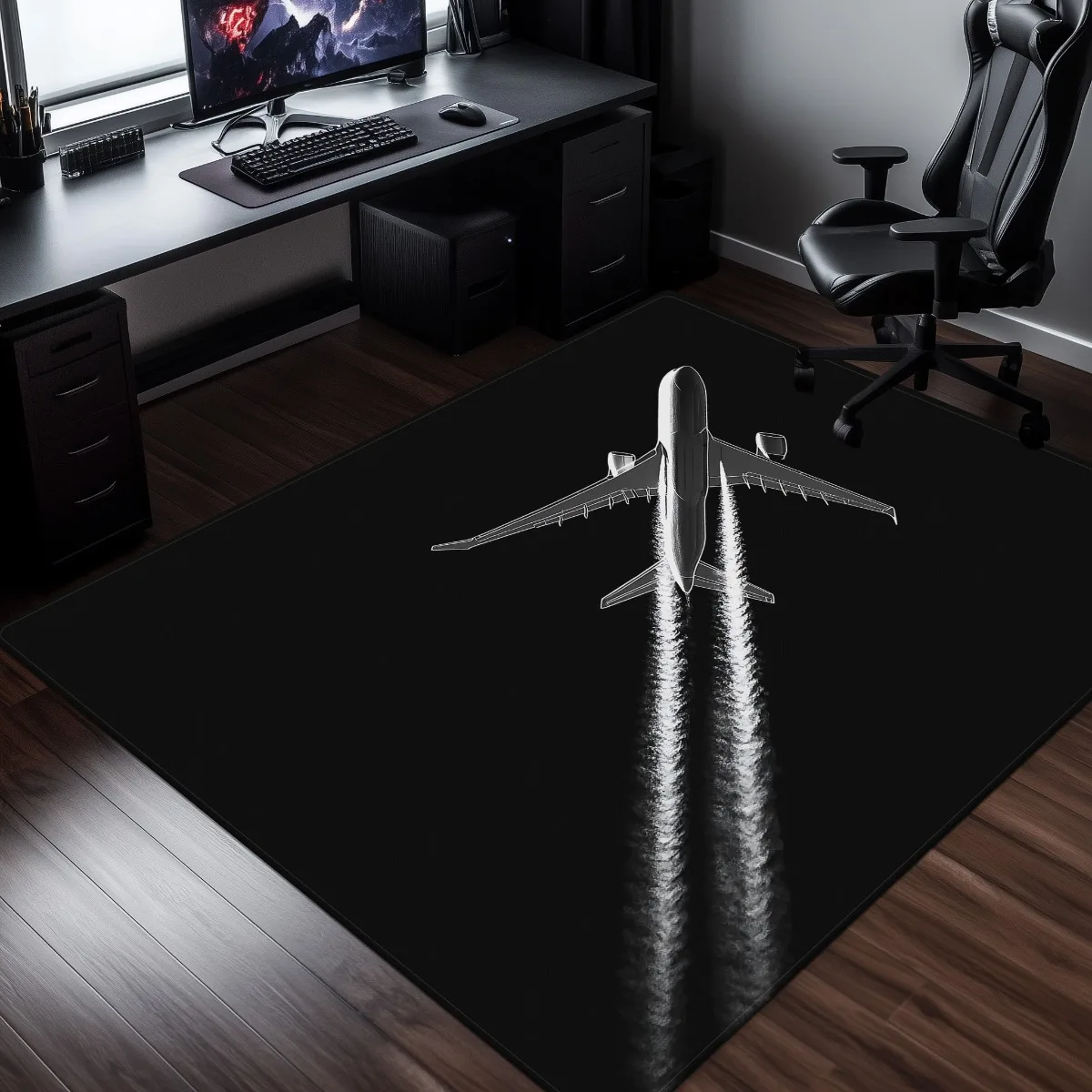 1pc 2D Flat Rectangular Floor Mat, Airplane in Flight HD Printed Rug, Home Decor, Suitable for Living Room, Kitchen, Table