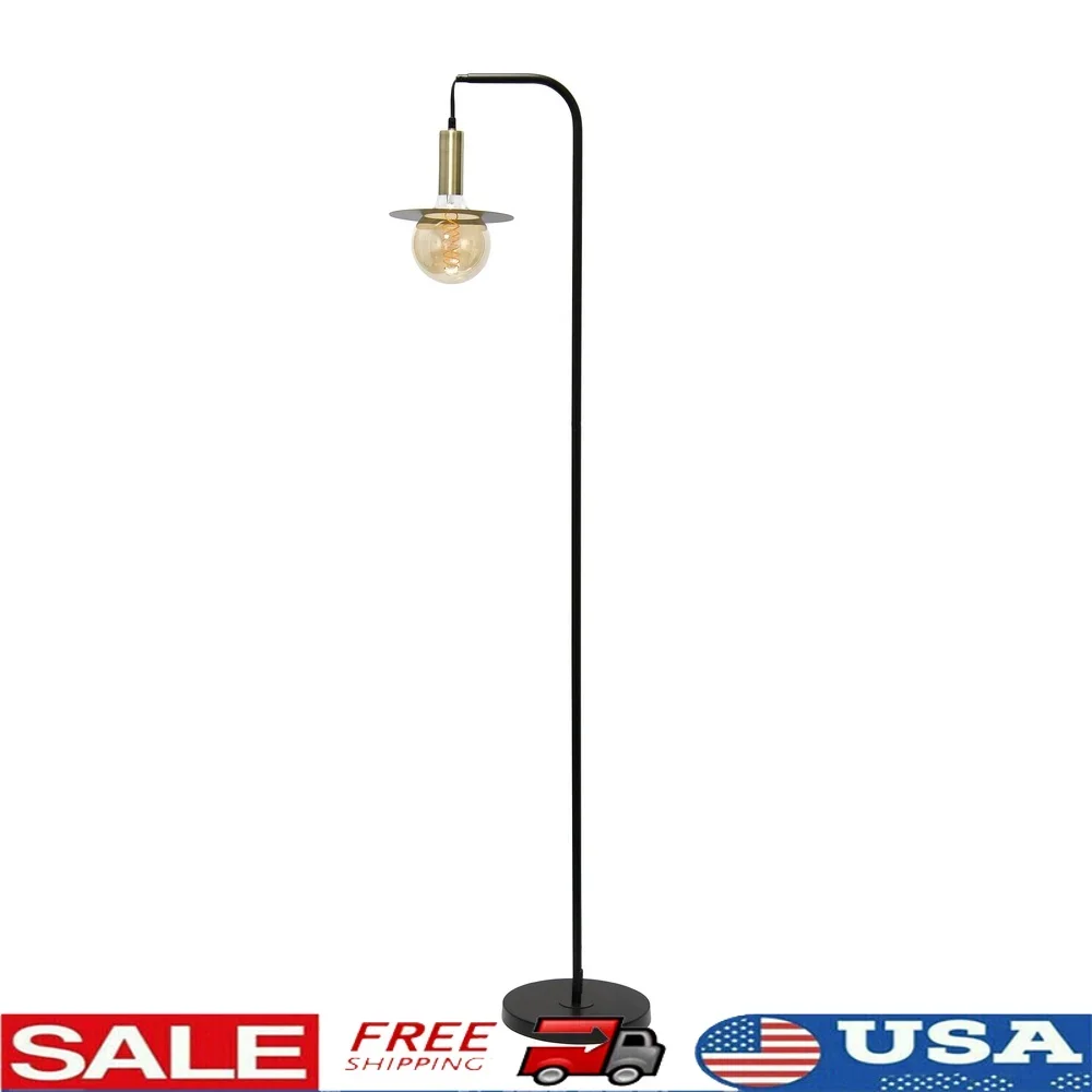 

Modern Industrial 61 Inch Orb Floor Lamp No Shade Footswitch Black Matte Finish Antique Brass Accent Uses 40W LED Bulb