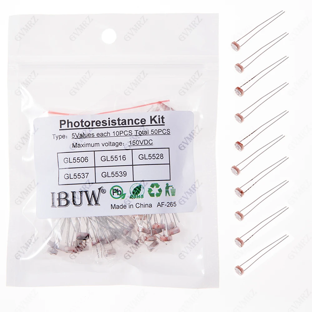 50PCS 5Values GL5528 GL5516 GL5506 Photoresistance Kit for Light-Sensitive Sensor & Photocontrol Circuit DIY Projects  GL5537