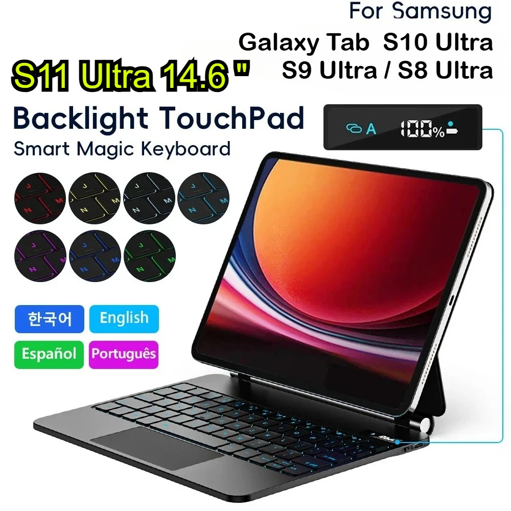 

New Magic Keyboard Case for Samsung Galaxy Tab S11 Ultra 14.6inch S10/S9/S8Ultra Bluetooth Touch Backlight Magnetic Tablet Cover