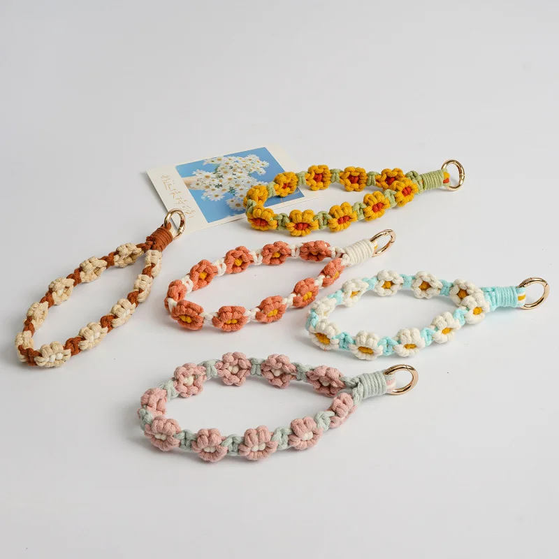 Sznurek do telefonu komórkowego, kwiat, ręcznie robiony, ozdoba do zawieszenia, stokrotka
