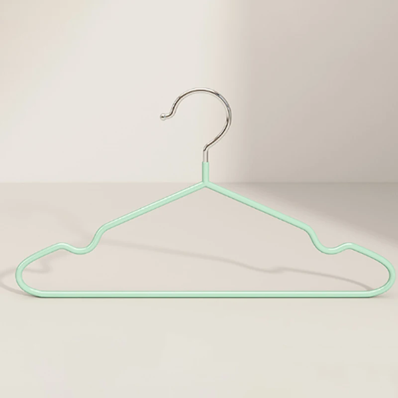 Clothes Hanger Hanger With Grooves For Airing Children Adult Metal Simple Thick Non-slip Dip Plastic Coat Hanger Blue Green