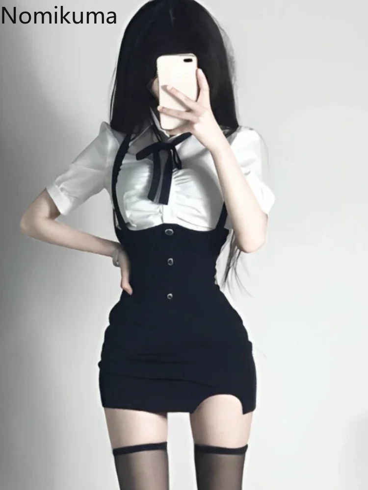 Summer Two Piece Sets Women's Clothing Tunic White Blouses Tops Bodycon Mini Skirt Outfits Preppy Style Fashion Korean Y2k Set