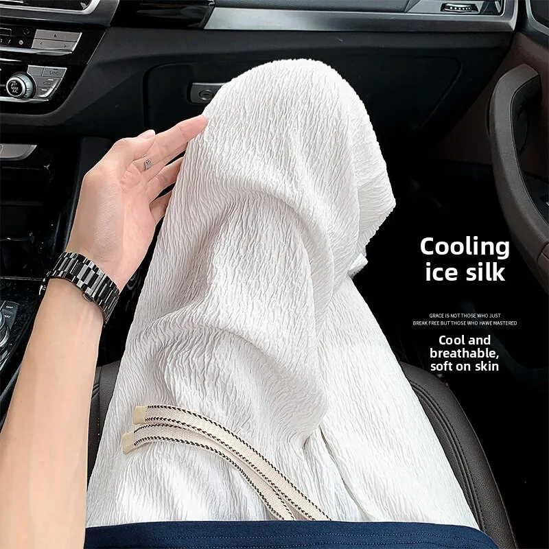 

Мужские летние тонкие широкие брюки из ледяного шелка, дышащие свободные спортивные длинные брюки прямого кроя, повседневные брюки для отдыха...