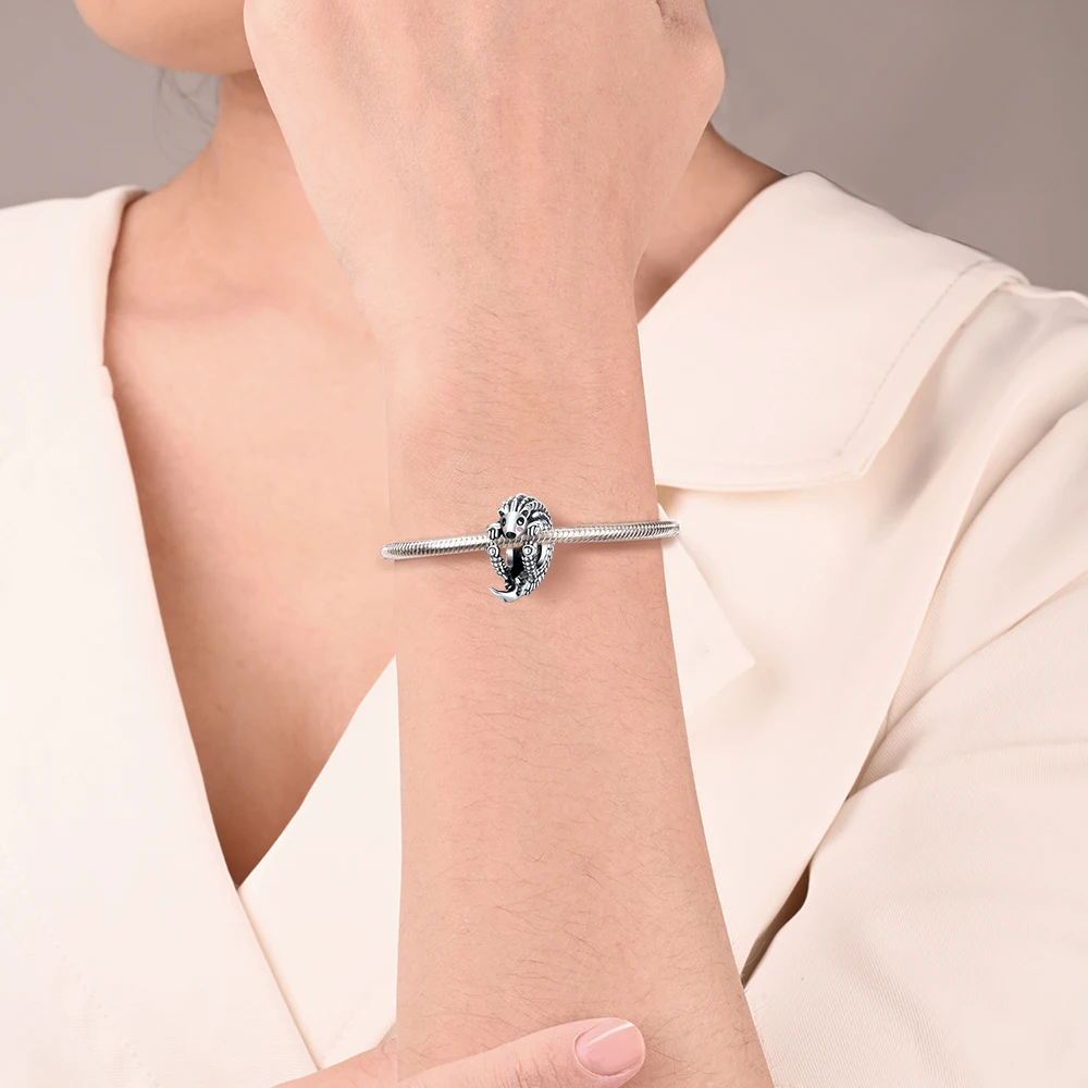 Danturn 925 Sterling Silver Original Beads Pangolin Dangle Charm fit Snake Chain Bracelet Fashion Women Jewelry Making