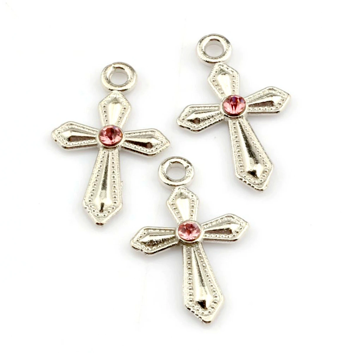 

50pcs Pink Rhinestone Sword Shaped Cross Charm Pendant For Jewelry Making DIY Accessories 12x19mm A999