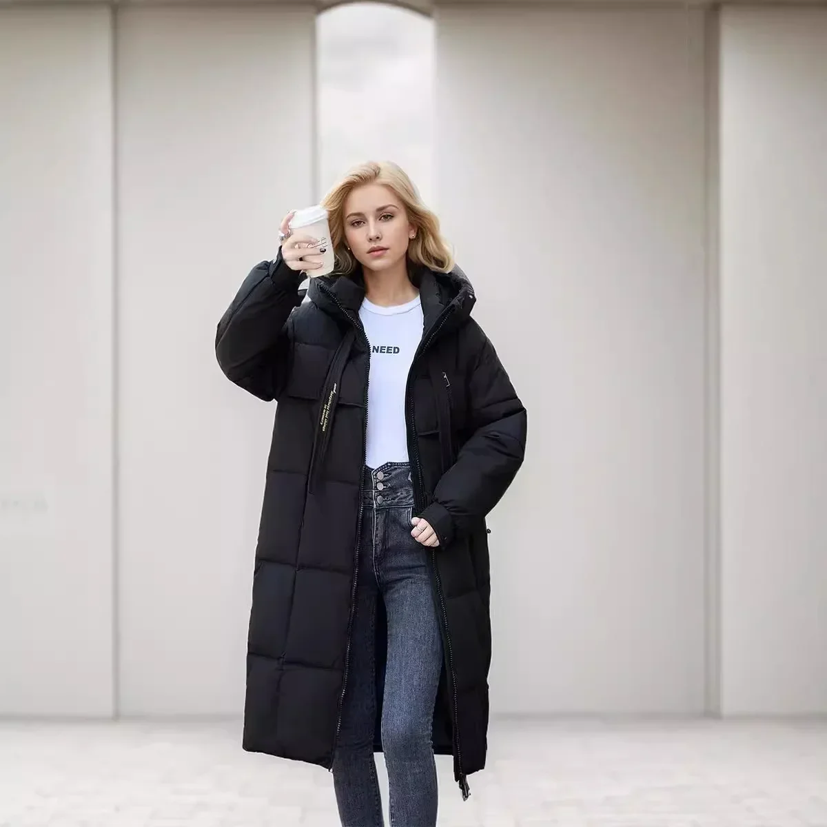 

Женская русская длинная хлопковая куртка, новинка 2025 года, зимняя женская повседневная парка с капюшоном, пальто, женская демисезонная куртка с 2 карманами, пальто, новинка