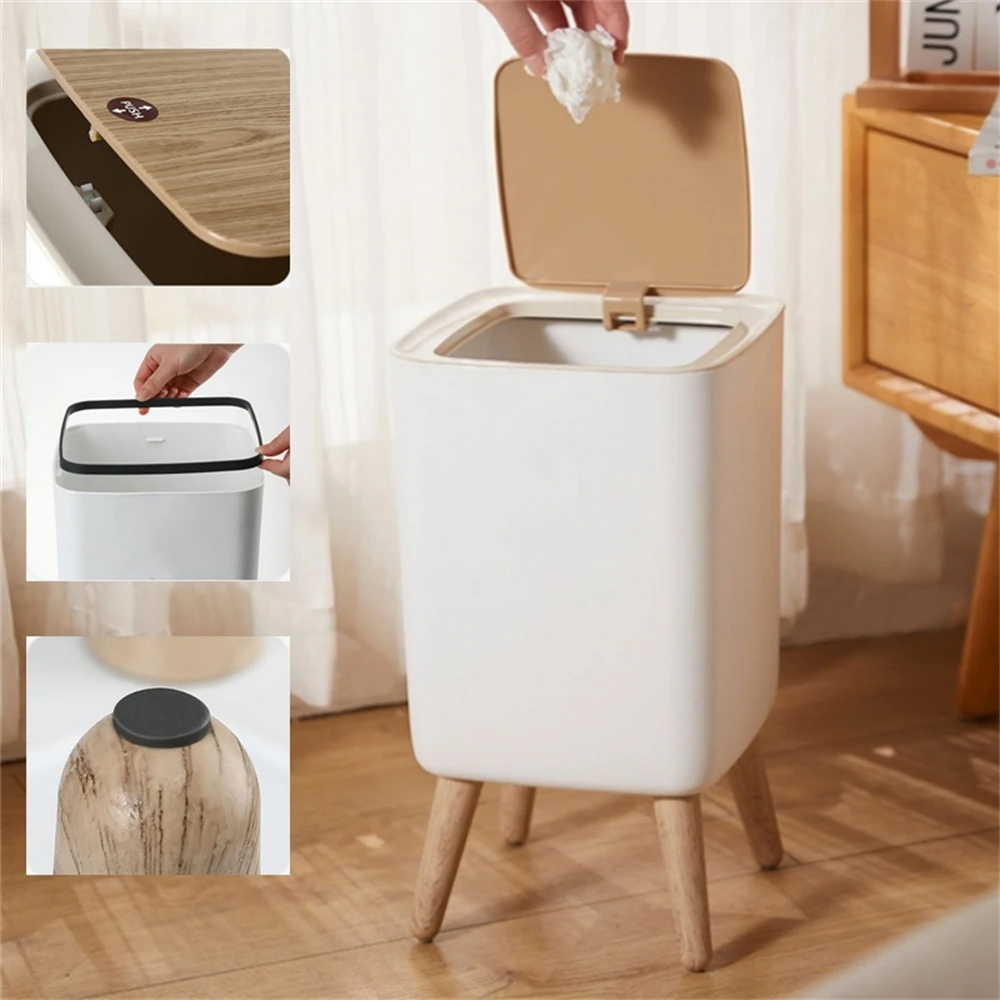 Simple Stylish White Trash Can For Kitchen Living Room Toilet Rubbish Bin  Odor Seal Waste Paper Basket 7 Liters/10 Liters