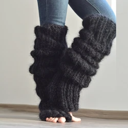 Women Winter Chunky Crochet Knitted Warm Leg Warmers Long Socks Solid Color Thermal Slouchy Furry Boot Cuffs Stockings