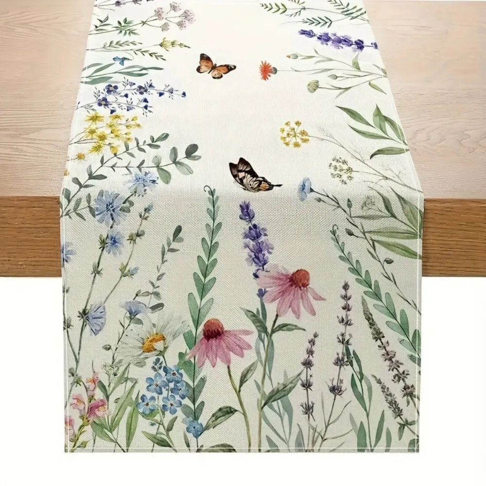 VIKAMA New Spring/Summer Table Runner with Floral Print – Tablecloth for Home, Kitchen, Dining Table, Entryway, and Countertop