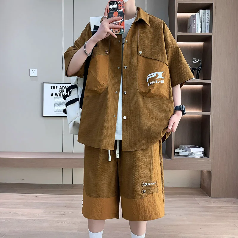 

Casual ort Sve irt And Pants Set for Men Summer Faionable And Haome Two-Piece Suit Polyester Fiber Youth Wear