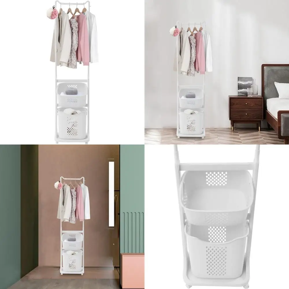 

Двухуровневая корзина для белья на колесиках и подвесная перекладина для эффективной сортировки