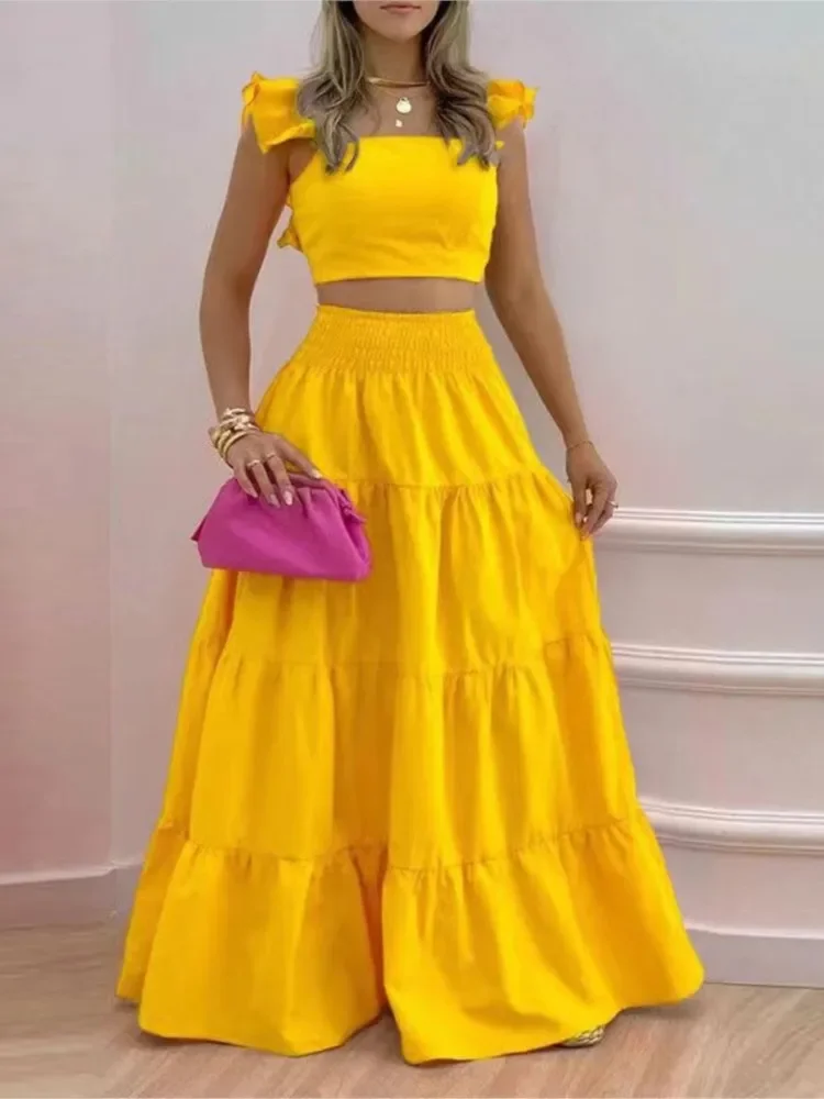 

Sexy Two Suit Dress Women's Summer Fashion Casual Loose Top Maxi Dress 2 Piece Set Female Elegant Holiday Sets