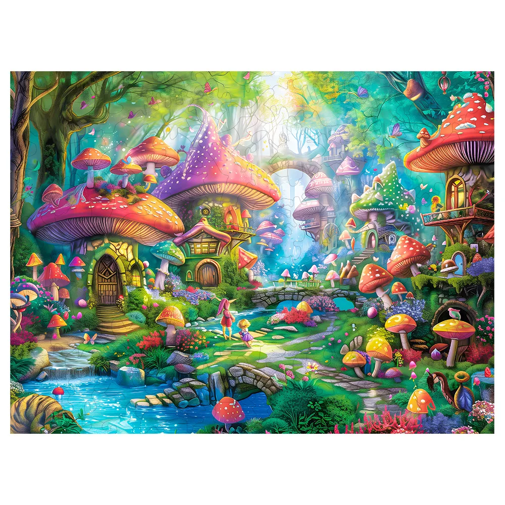 Colorful Mushroom House Wooden Puzzle, Difficult Puzzle Toys, The Best Christmas Gift For Children, Adult Ouzzle, Family Games