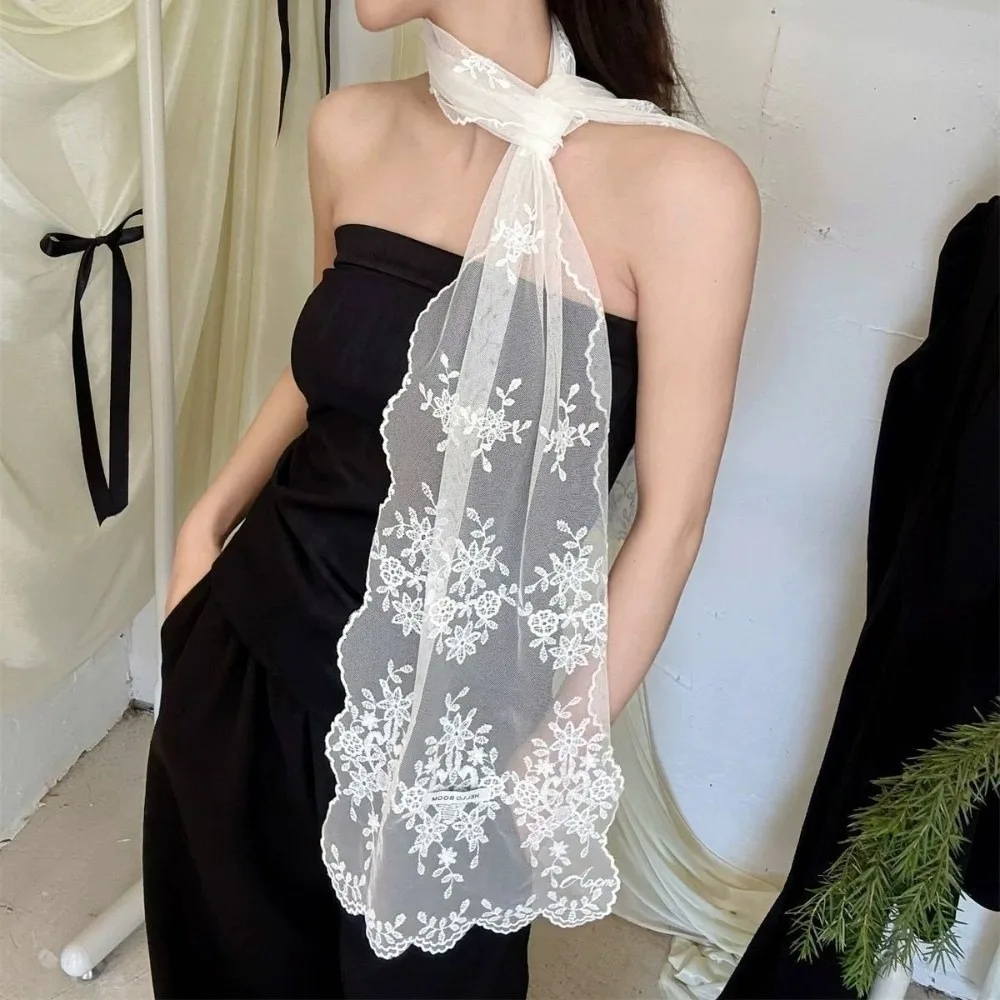 

Универсальная элегантная повязка на голову с вышивкой 140×30 см, головной платок во французском стиле, длинный тонкий кружевной шарф для женщин