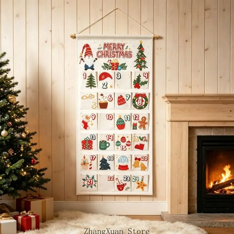 Weihnachts-Adventskalender mit 24 Taschen für Süßigkeiten, kleine Geschenke und Nachrichten 3XUF – Detail 2
