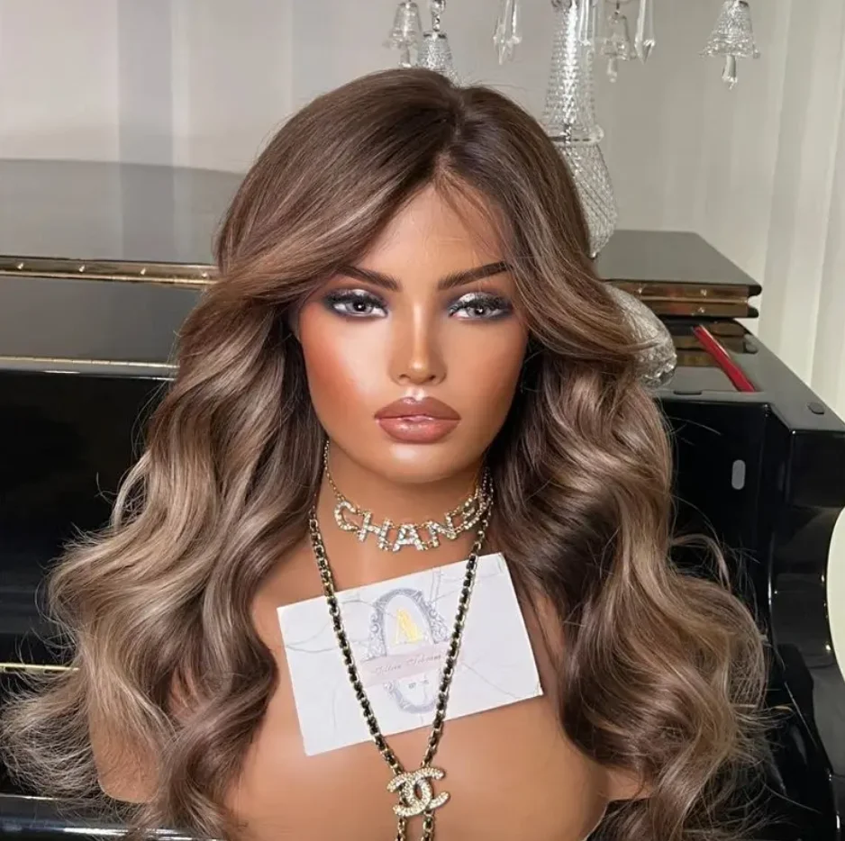 

20” Lace Front Dark Root Light Brown Synthetic Wig Natural Wig Museum Cosplay Party Fun Costume Wig Handmade Wigs Glueless Wigs