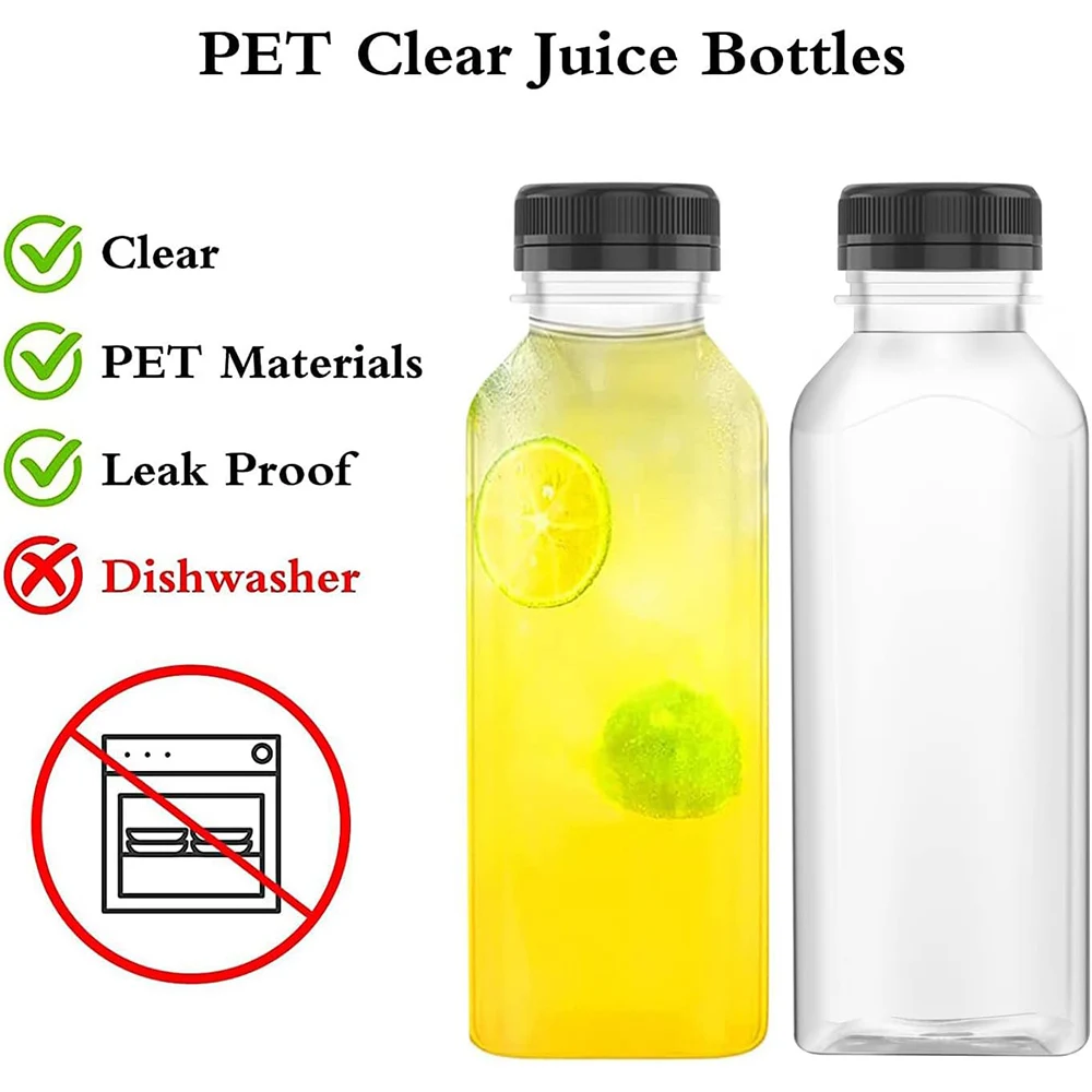 12 Oz Plastic Juice Bottles Empty Clear Containers with Tamper Proof Lids for Juice, Milk and Other Beverage