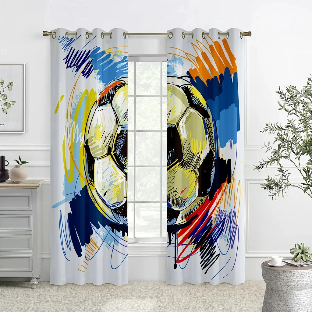 3D Colorful Football Curtains Ink Splashing Design Art Football Curtains 2 Panels Kids Room Bedroom Living Room Balcony Decor