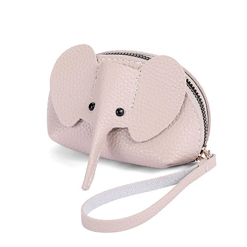 

Creative 3D Small Elephant Coin Purse PU Leather Bank Credit Card Bag Women Portable Wrist Strap Anti-loss Car Key Ring Wallet