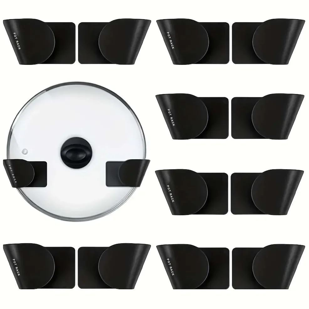 4/6pcs Wall-Mounted Pot Lid Holder Self-Adhesive Hanging Holder for Pan Pot Cover Rack Kitchen Storage Rack Kitchen Organizer