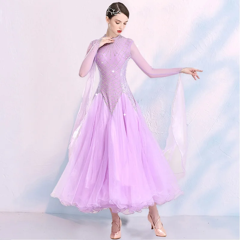

Rhombus Bling Ballroom Dance Costumes Standard Dance Dresses Girls Ball Gown Lyrical Dance Costumes Foxtrot Dress for Rumba