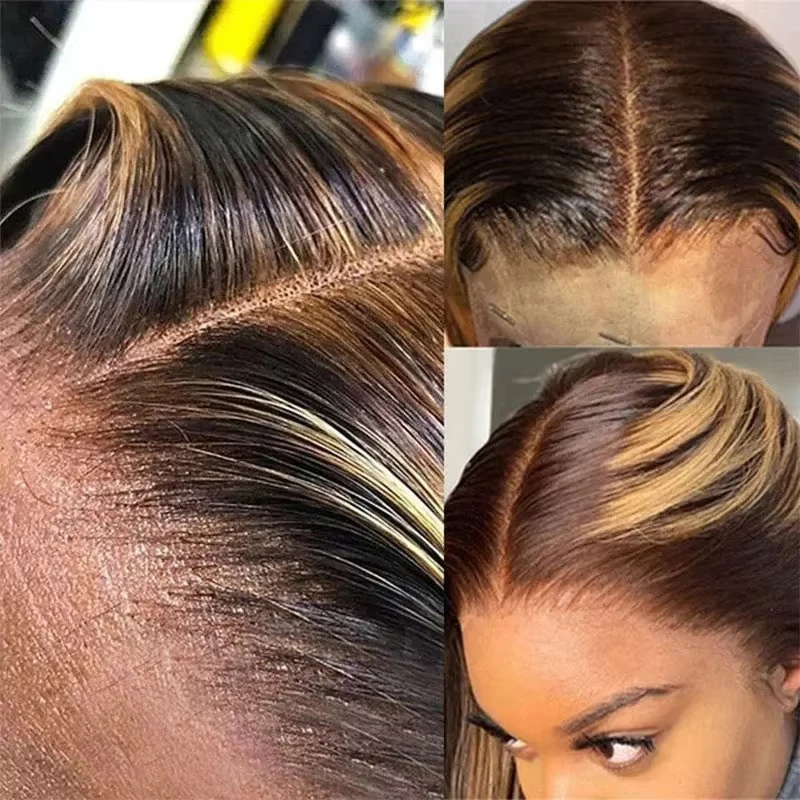30 Inch Highlight 13x6 Lace Frontal Wig Human Hair 4/27 Colored Straight Lace Front Wigs Human Hair Natural Hairline PrePlucked image 3
