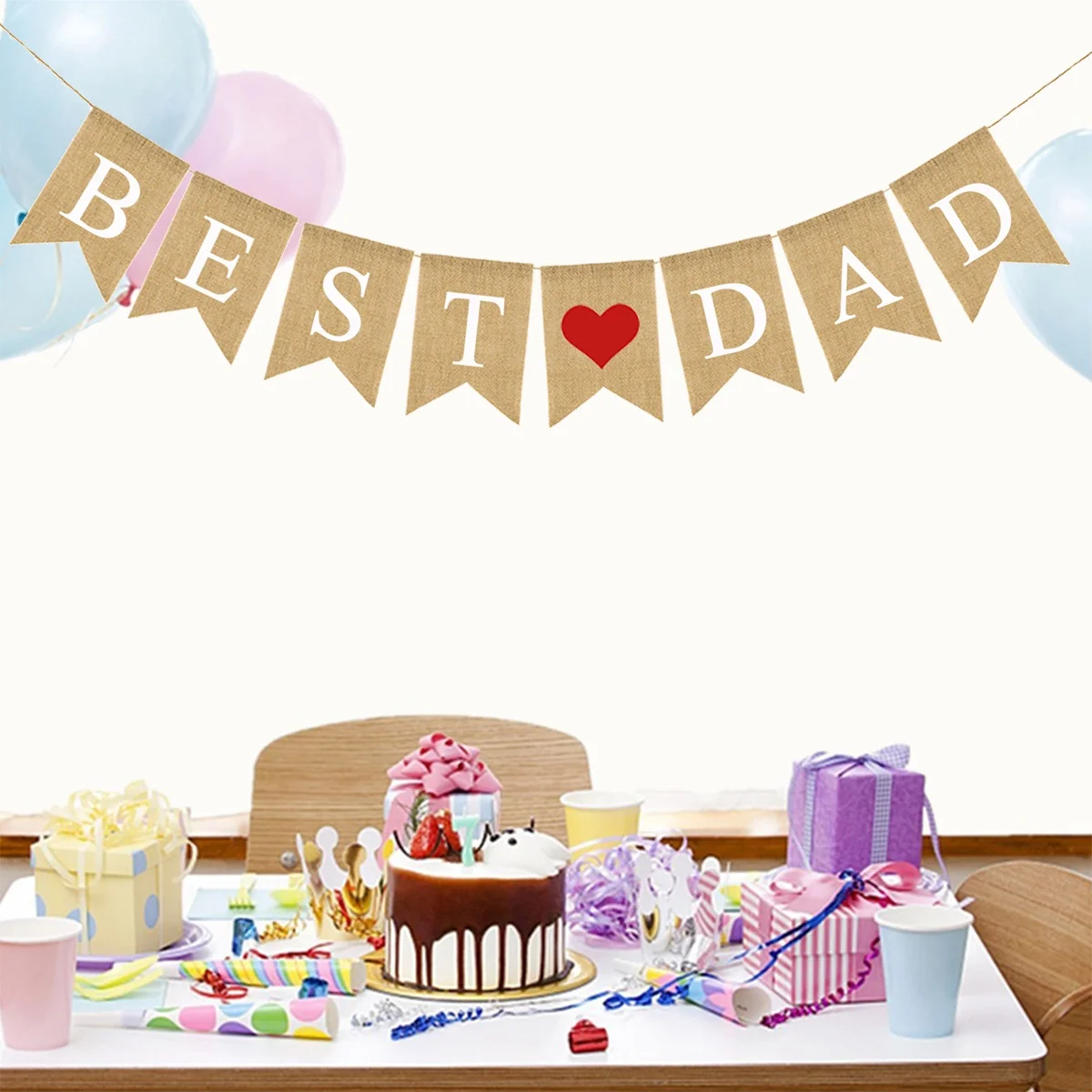 

Best Dad Letters Bunting Banner Red Heart Burlap Linen Party Decoration Father's Day Bunting Garland Father's Day Banner