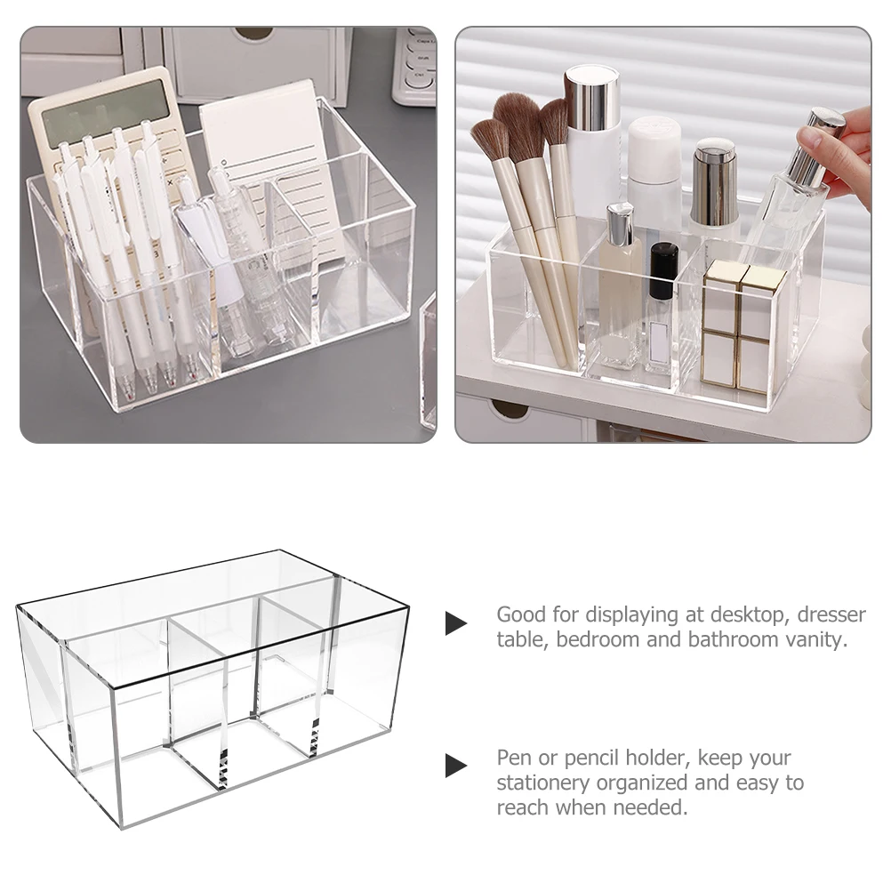 

Clear Makeup Brush Holder Organizer Transparent Container Desktop Storage Bin Compact for Office Vanity Stationery