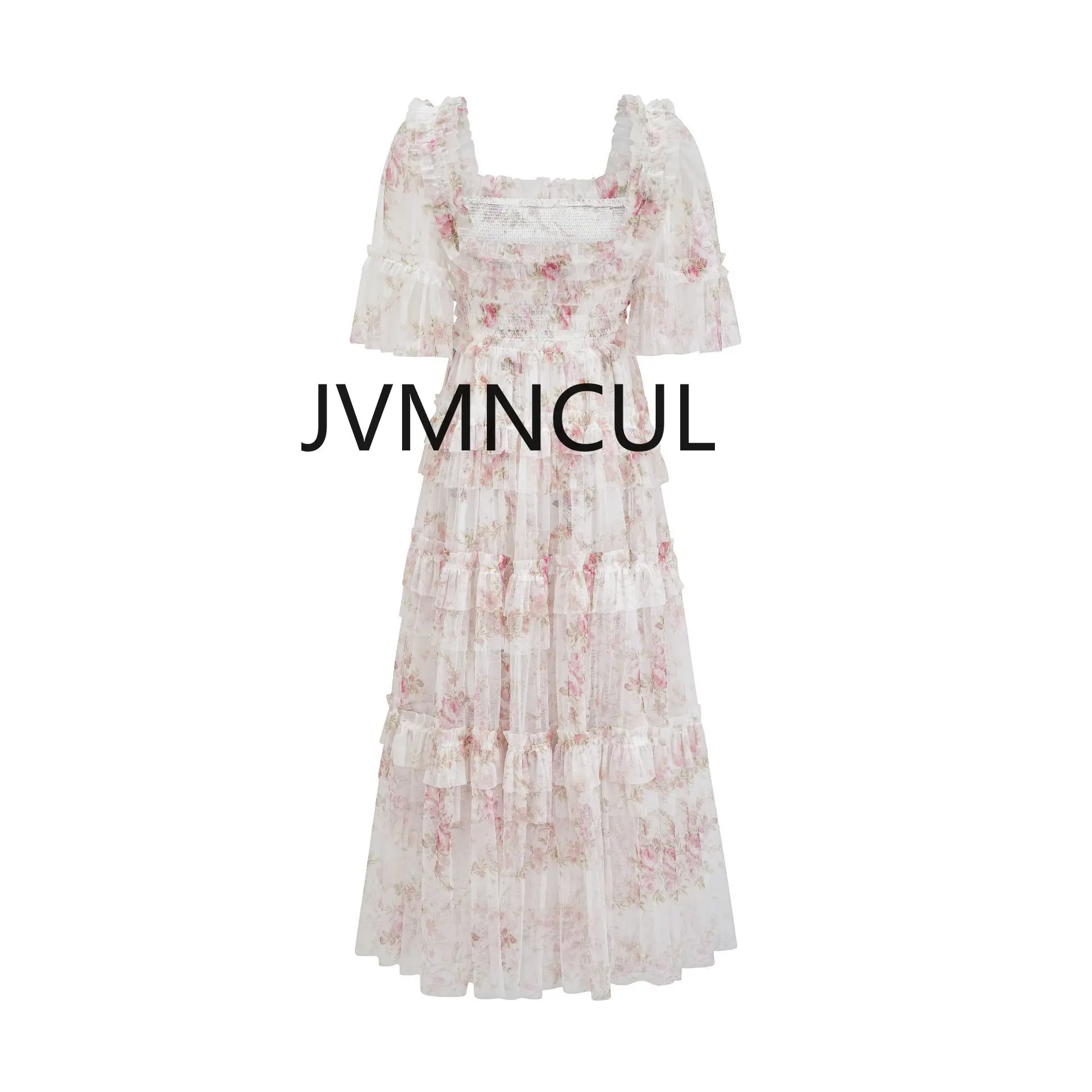 2025 nuevo vestido de hada dulce y fresco con bordado Floral transfronterizo con hombros descubiertos, falda larga acampanada de manga corta para fiestas