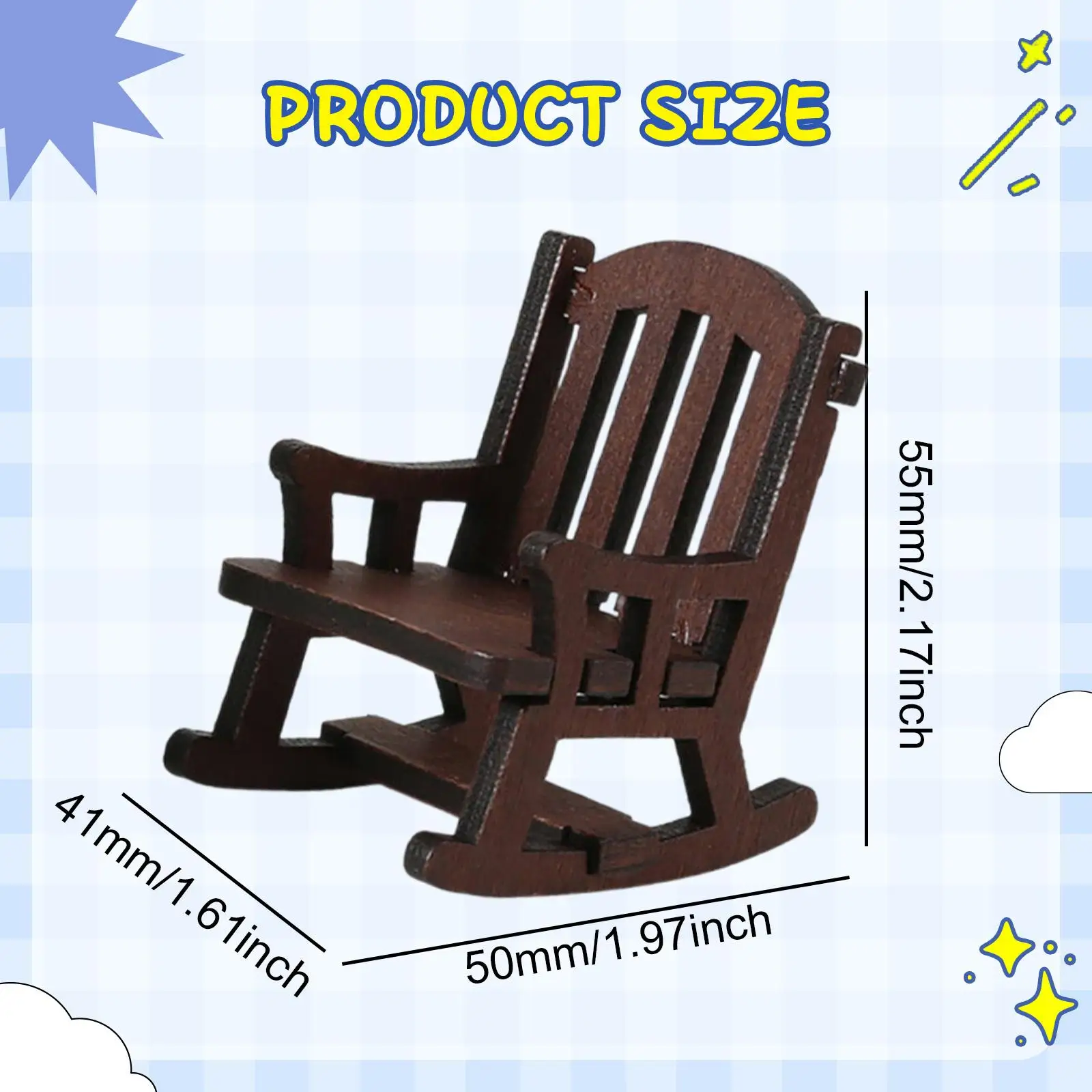 1/12 Holz Schaukelstuhl Handwerk Holz Mini Stuhl mit hoher Rückenlehne Modell für Gebäude Miniaturszene Architekturmodell Zugdekoration