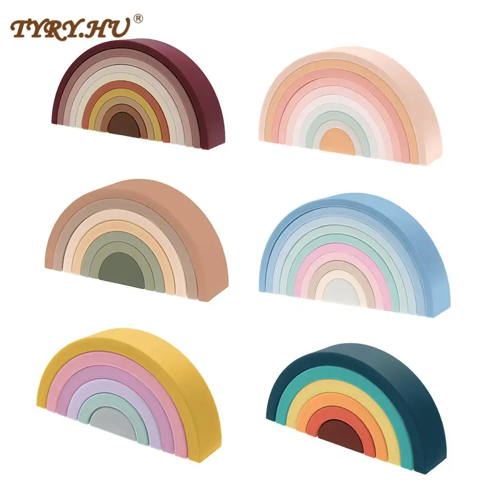 TYRY.HU-décennie s de construction 3D Montessori pour bébé, jouets en silicone, nuits douces arc-en-ciel, cadeau empilable, le plus récent, 7 pièces, 10 pièces