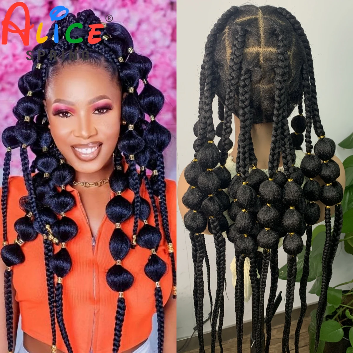 Natural 40 Inch Long Synthetic Full Lace Braided Wigs Synthetic Knotless Handmade Bantu Braids Lace Wig With Baby Hair For Women