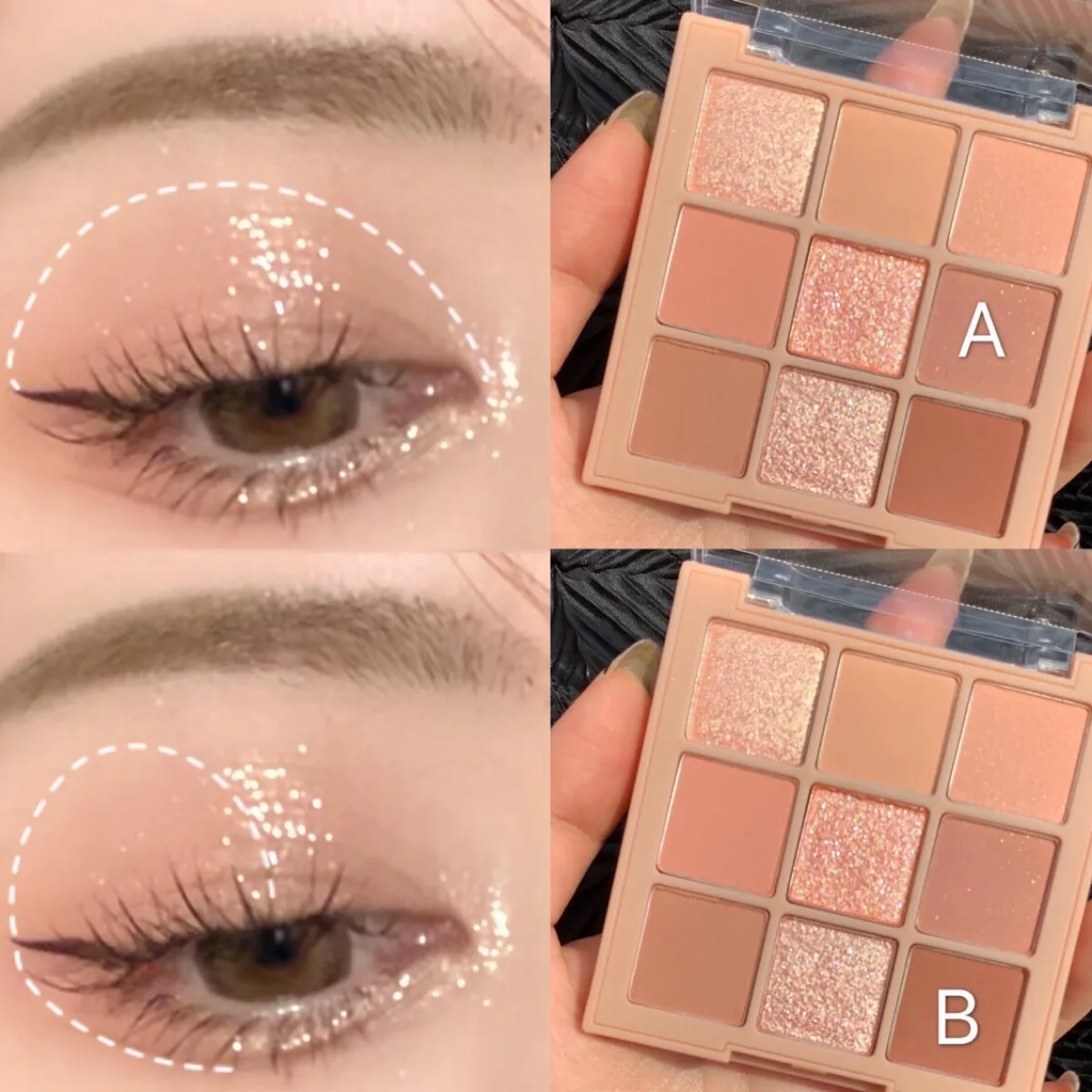 9色のアイシャドウパレット：オートミルクティー、パール＆マット、滑らかな質感、落ちにくい。 お祭り、学校、結婚式、日常使いに。