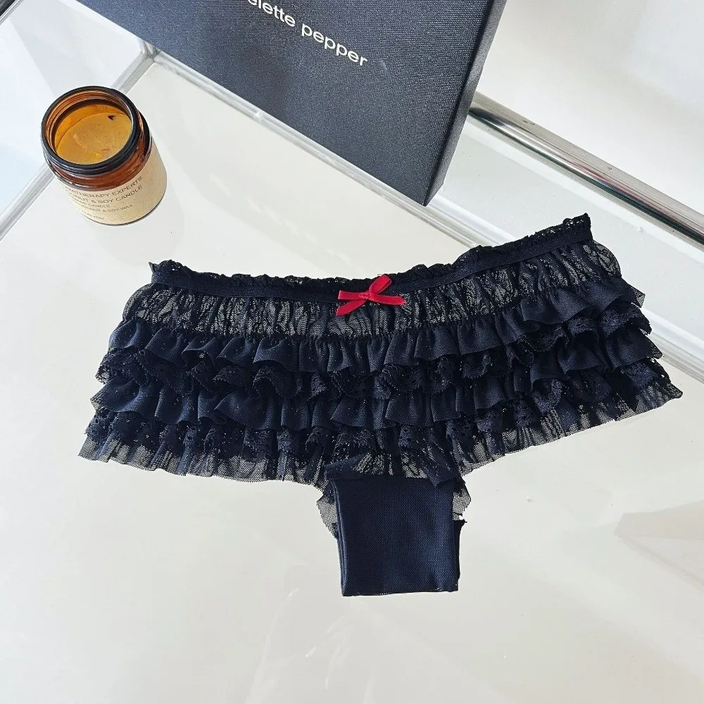 Prinzessinnen-Stil Rüschen-Spitzenhöschen Schleife Netz Mehrschichtiges Kuchendesign Damenunterwäsche Niedrige Taille Süße Spitzen-Slips Geschenk – Detail 10