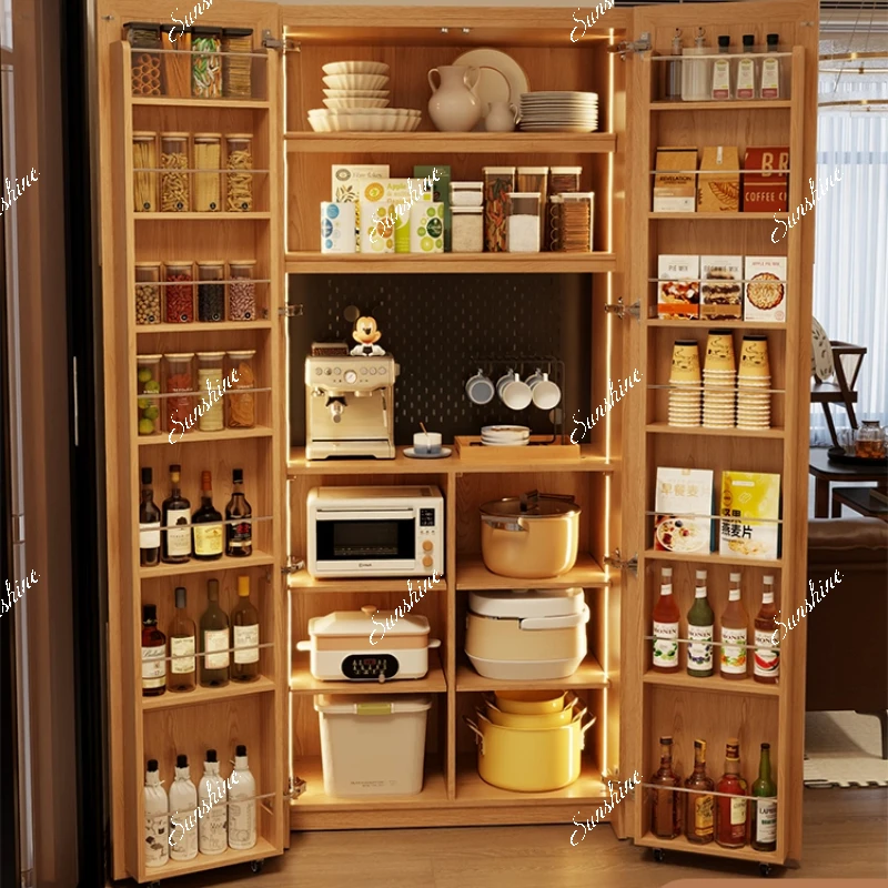 

Solid wood dining side cabinet integrated storage cabinet against the wall refrigerator storage cabinet