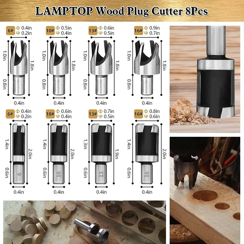 DT16 56 Pcs Woodworking Chamfer Drilling Tools, Countersink Bit, Wood Plug Cutter Drill Bit Set