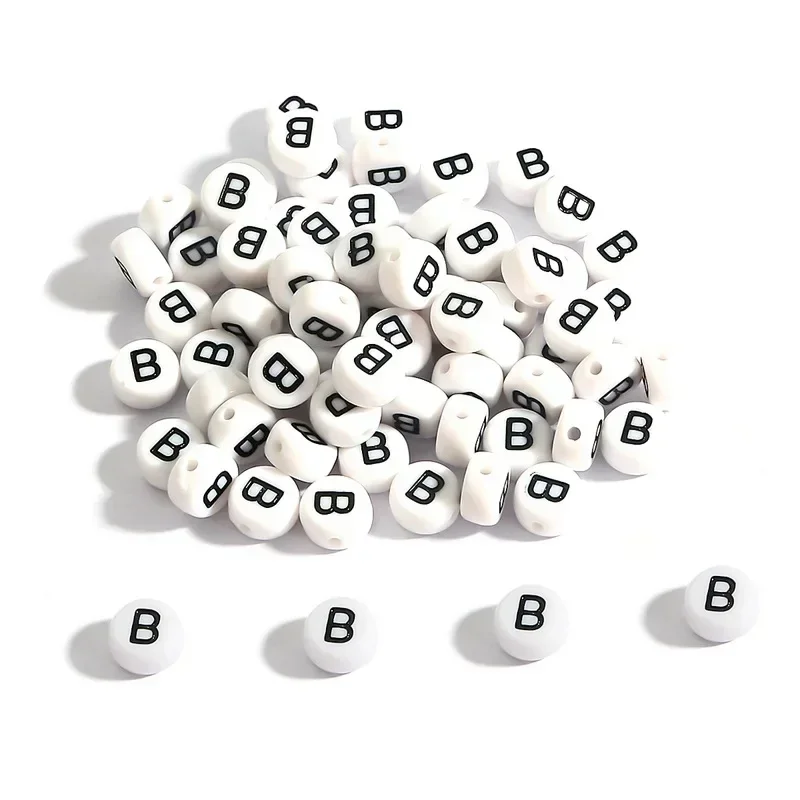 100-500 Stück Acryl A-Z 26 Buchstabenperlen Weiße Runde Alphabetperlen mit Löchern für Schmuckherstellung Halskette Armband Zubehör
