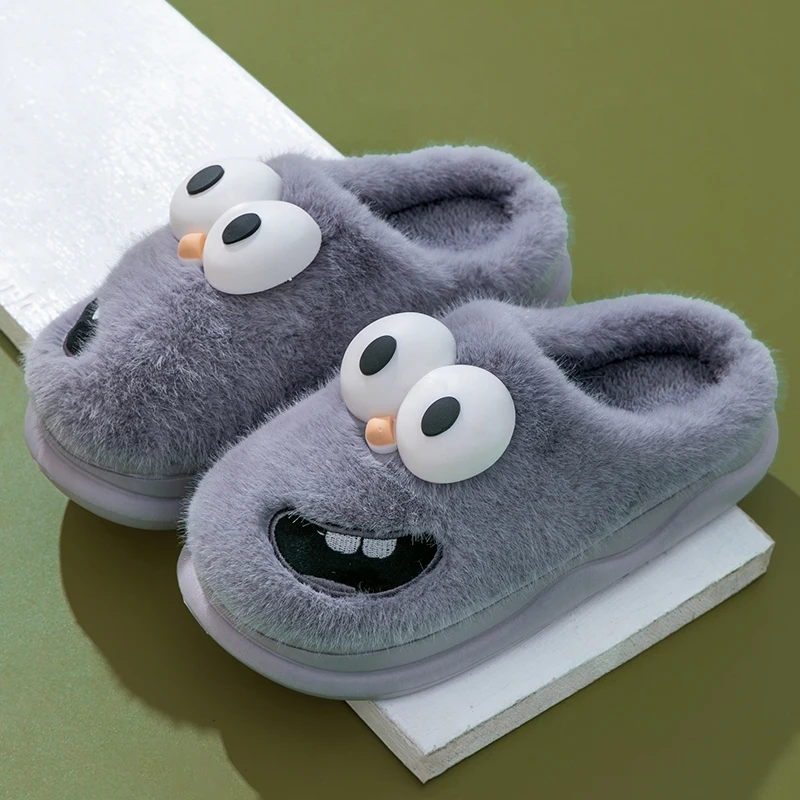 New Funny Cartoon Winter Soft Sole Mens Indoor Floor Non-slip Platform Slides Warm Plush Slippers Male Home Casual Cotton Shoes