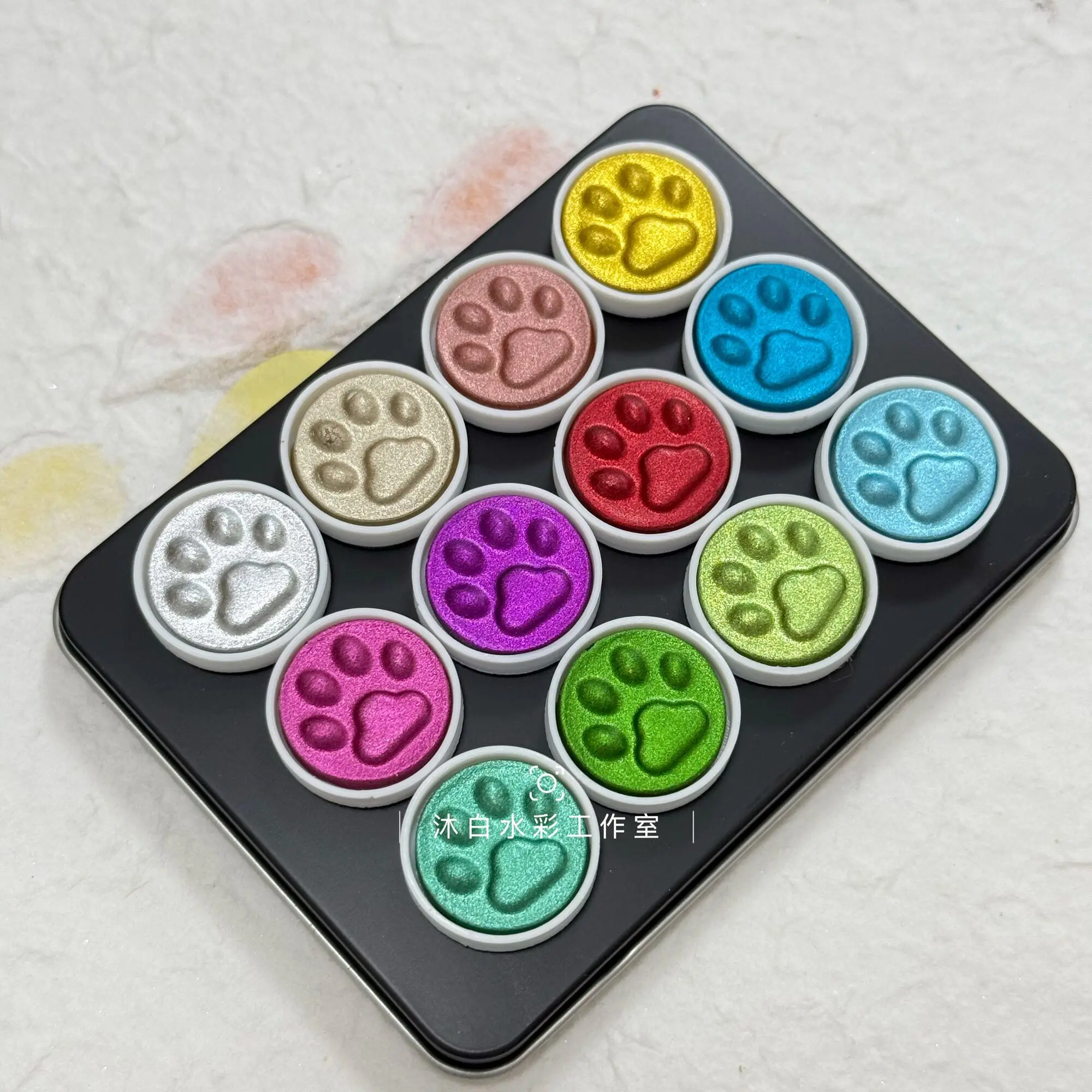 真珠光沢水彩-スパークリング星空-12色シリーズセット-英語書道画-ポイントチップ-プルフラワー