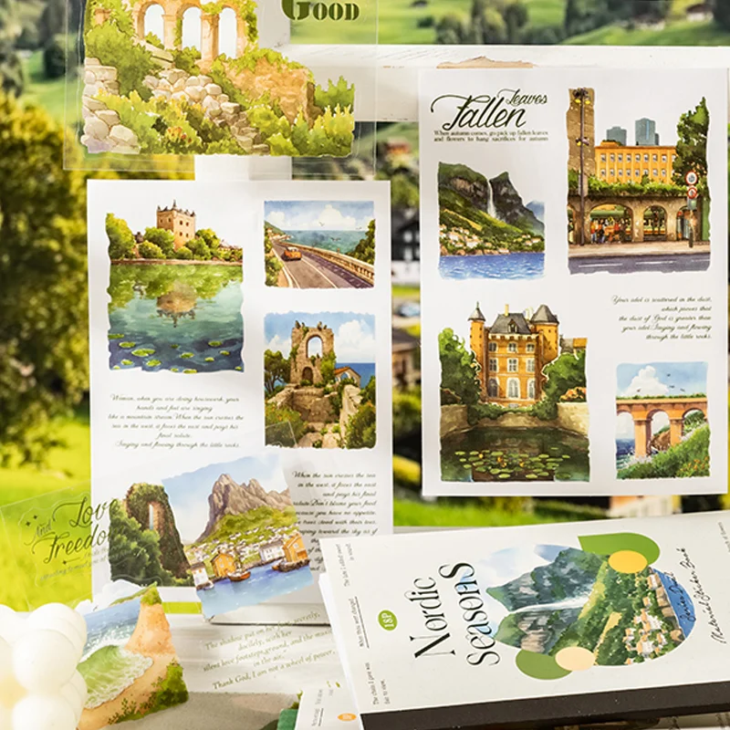 Mr Paper 18 Stück/Beutel Four Seasons Scenery Theme Dual-Material Scrapbooking Aufkleber DIY Scrapbooking für Junk Journals Diaries